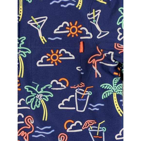 Chubbies Neon Lights Pullover Hawaiian Shirt Flamingo Palm Tree Men's Medium - Picture 3 of 7